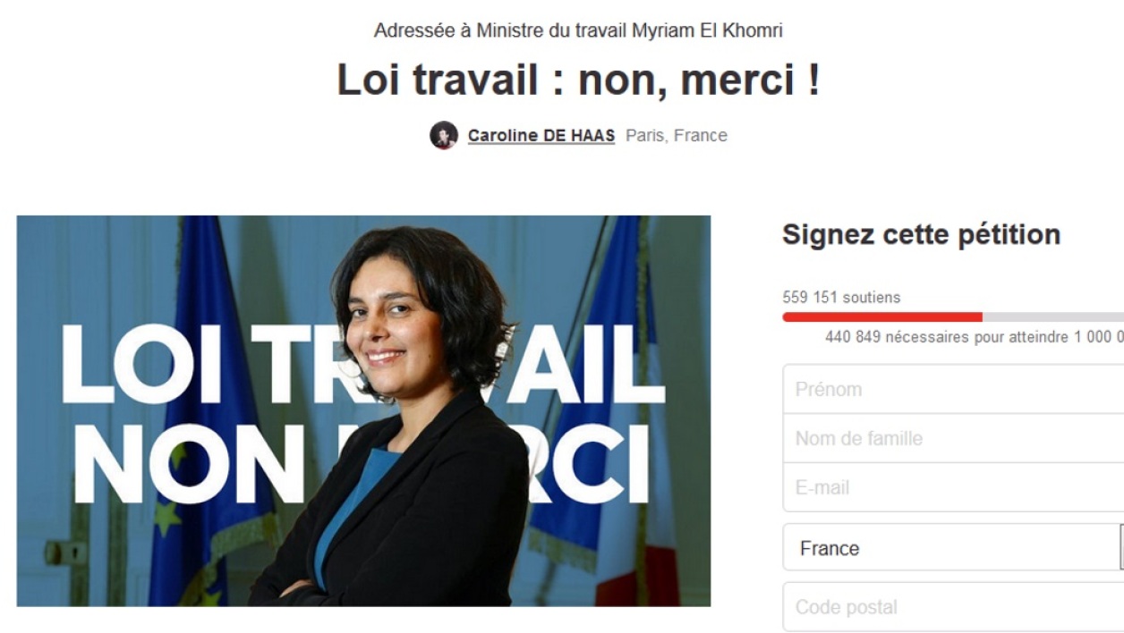 Record de signatures pour la pétition contre le projet de loi El Khomri 
